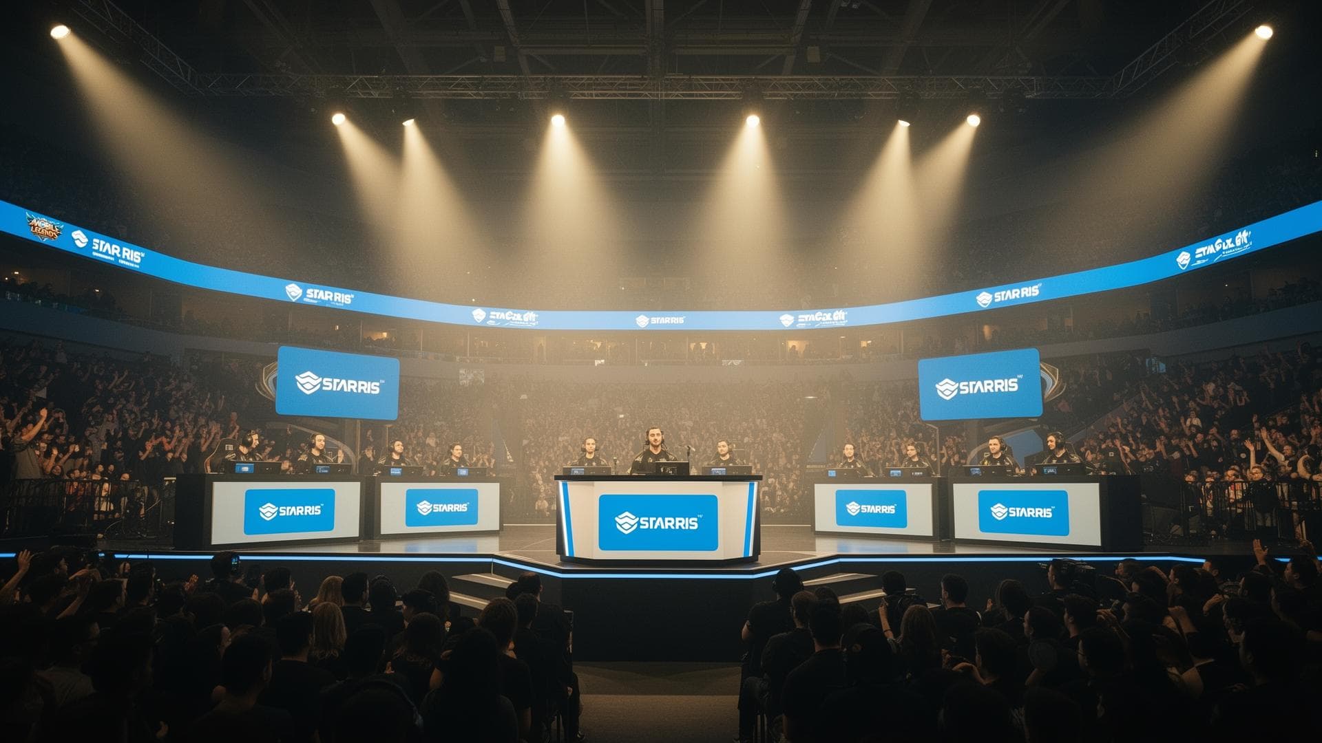 A brand wordmark composited into a tagged broadcast logo zone on the M7 Swiss Stage graphic